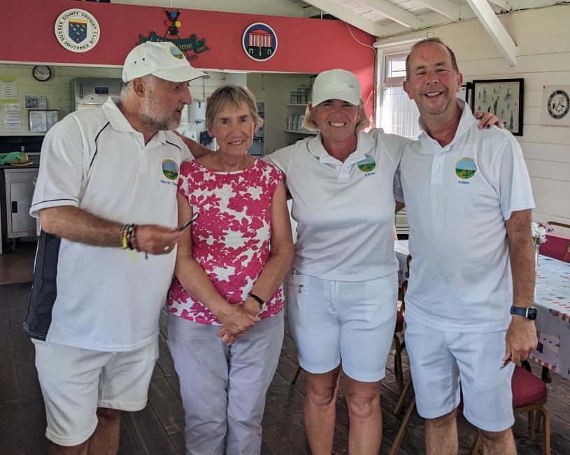 Short Croquet Jamboree 17th July: winners Martin, Karen and Adam with Manager Frances